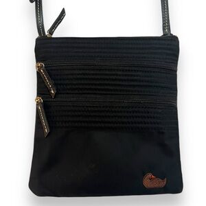 DOONEY & BOURKE Black Nylon Crossbody Pouch Bag Purse Leather Strap Tabs Zippers